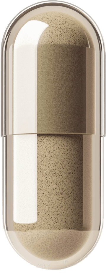 A clear capsule filled with fine beige powder.