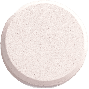 A round, pale pink tablet with a speckled surface like stone.