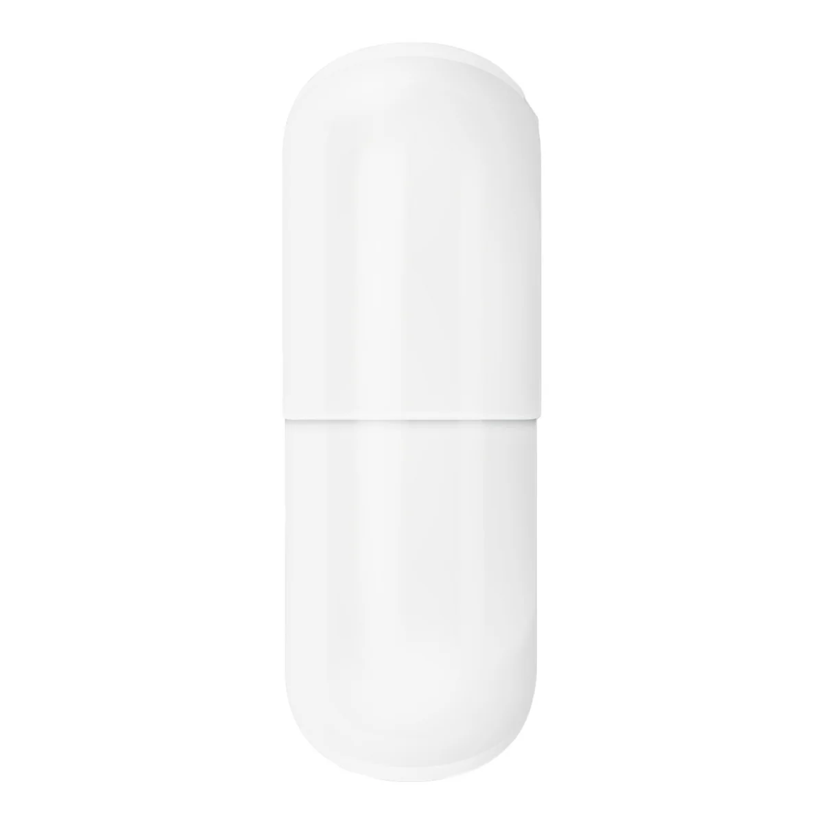 A plain white two-part capsule: the familiar form.